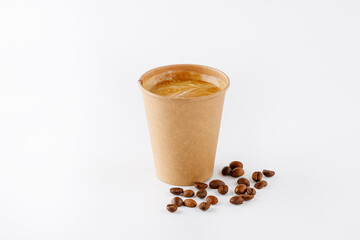 Americano with milk in a craft cup on a white background, isolate