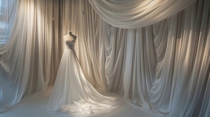 Curtains Draping: Curtains draping around an invisible dress form, highlighting fashion design.
