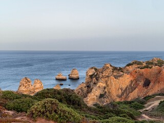 Carvoeiro boardwalk over the Algarve cliffs in Portugal.