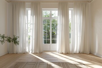 Light and Airy Room with Roomy Mockup Curtains and Wall for Display