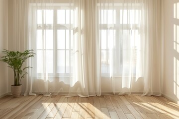 Light and Airy Room with Roomy Mockup Curtains and Wall for Display