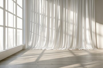 Obraz premium Light and Airy Room with Roomy Mockup Curtains and Wall for Display
