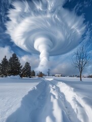 Winter Tornado: Snow Funnel Cloud in the Sky