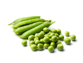 Young green peas on white backgrounds