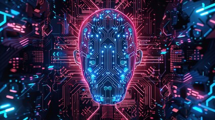 Obraz premium Abstract depiction of artificial intelligence with digital patterns and circuits.
