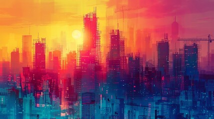 Vibrant Construction Site with Modern Properties - Represents Investment Potential