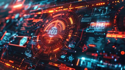 Obraz premium Conceptual image of a digital interface with futuristic icons and data streams.