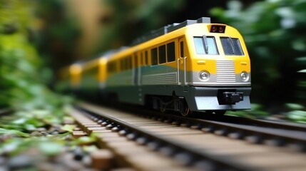 Naklejka premium Yellow Train Model on Tracks