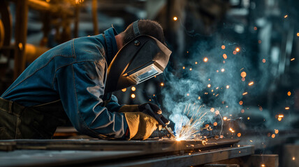 Welder at Work in Industrial Workshop