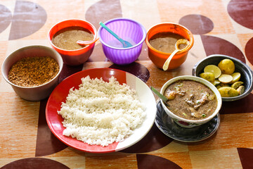 Indonesian Food Coto Makassar, White Rice and Spices