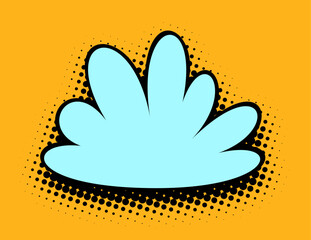 A charming wide-format image that captures a whimsical sky blue cloud shape, floating on a golden yellow background sprinkled with halftone dots for a delightful pop art ambiance.