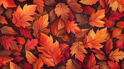 Autumn leaves close up background. Colorful fall leaves pattern. Macro top view