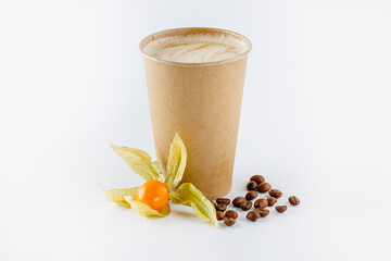 raf coffee in craft cup for coffee shop menu on white background, isolate