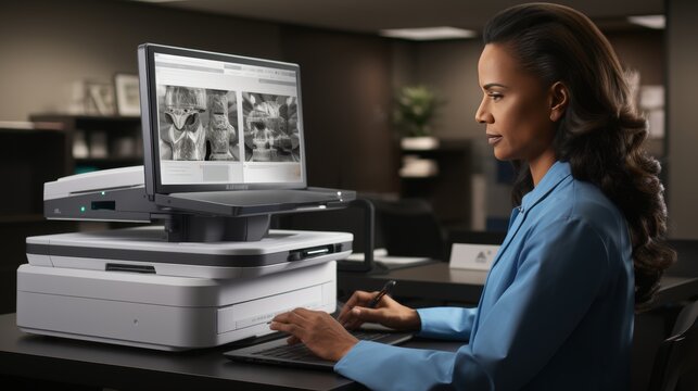 Physician utilizing cutting edge healthcare technology for precise patient diagnosis