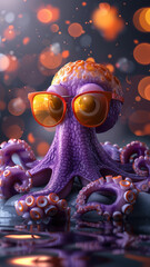 Stylish Octopus on Teal Background
