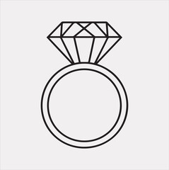 Diamond ring one-line art silhouette vector on a white background