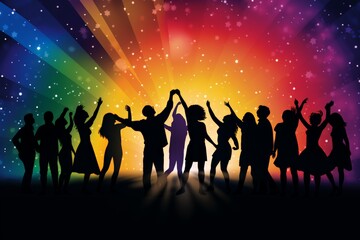 A group of people are dancing in the rain. Scene is joyful and carefree