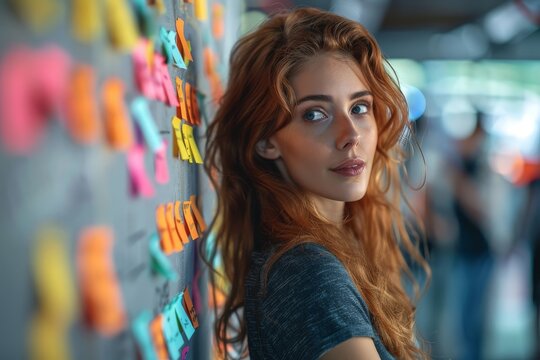 Diverse Brand Manager Team Analyzing Customer Feedback in Modern Office Setting with Vibrant Colors and Clear Focus on Person