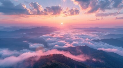 Fototapeta premium Majestic Sunset Over Misty Mountain Peaks