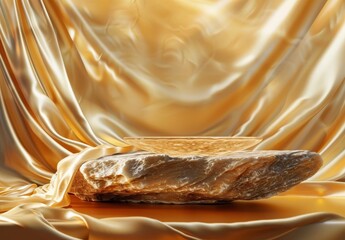 Silk luxury black 3d golden presentation fabric abstract premium stage background elegant studio gold pedestal podium presentation cloth backdrop design.