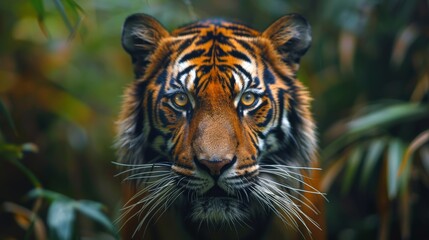 Closeup of a Tiger in Dense Green Foliage