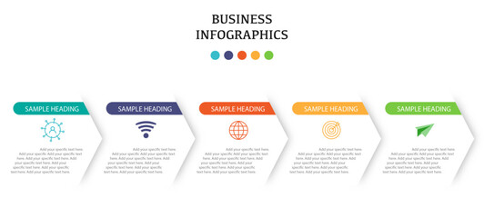 Arrow shape Infographics for business, Five step business infographics template design