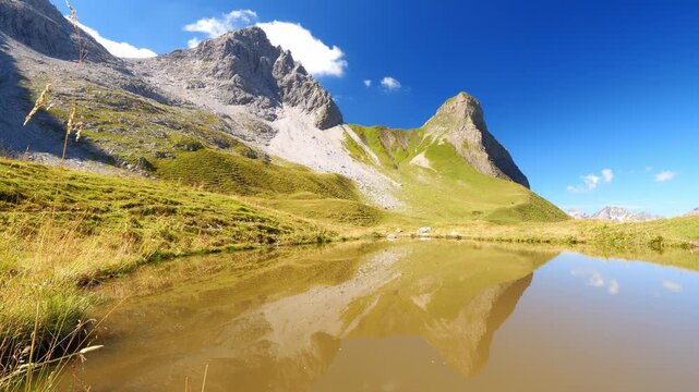 View point of the Rappensee to Hochrappenkopf and Rappenseetal Valley - Bavarian Alps - Oberstdorf - Bavaria - Germany 