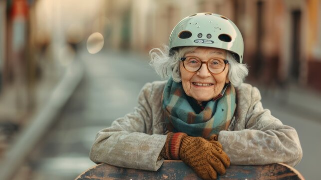  older women play skateboards on city streets. It's a sport and hobby.