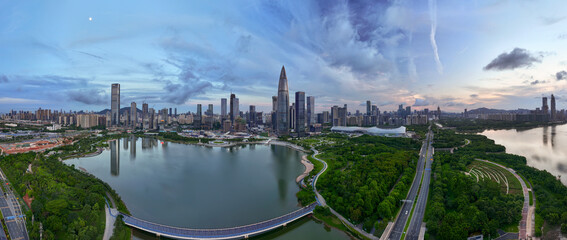 Cityscape of the central business district in Nanshan District, Shenzhen, Guangdong province, China.