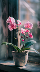 orchid plant focused infant of wall
