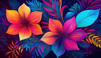 Fototapeta premium Vibrant tropical blooms and foliage forming a stunning backdrop