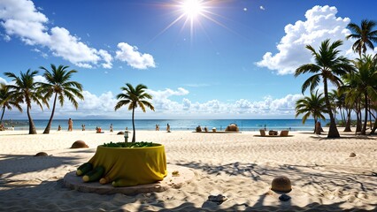 Obraz premium beach with palm trees and sun