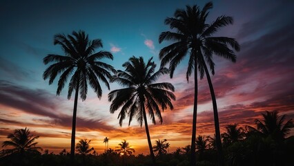 Obraz premium palm trees at sunset with colorful skies