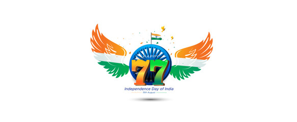 Happy Independence Day of India. 77 years, freedom creative concept.