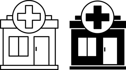 Obraz premium Clinic icons. Black and White Vector Icons. Medical Institution, Building for the Treatment of Patients. Health and Medicine Concept