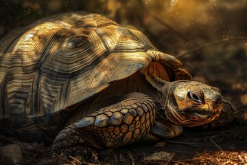 Naklejka premium Tortoise in the Golden Light.