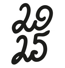 Obraz premium Vector 2025 year black handwriting vertical font. Illustration with lettering for calendar .Isolated typography bold text for logo design, flyer, banner, poster, planner