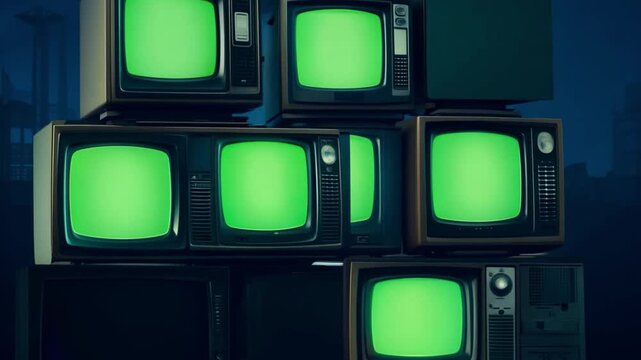 Stacked Retro TVs Green Screens