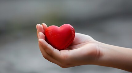 Fototapeta premium Hand Holding a Heart Shape: A hand holding a small heart-shaped object, symbolizing care and affection. 