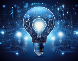 Floating Light Bulbs with Digital Brain: AI Innovation, Neural Networks, Future Technology Ideas