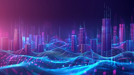 Smart city and abstract dot point connect with gradient line and aesthetic intricate wave line design  big data connection technology concept .