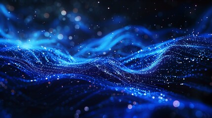 Dark blue and glow particle abstract background.