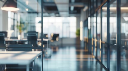 Fototapeta premium Abstract blurred office interior room. blurry working space with defocused effect. use for background or backdrop in business concept.