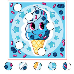 Child Game. Collect a picture. Education game for children. Cute ice cream character. Delicious desert.
