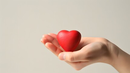 Fototapeta premium Hand Holding a Heart Shape: A hand holding a small heart-shaped object, symbolizing care and affection. 