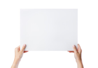 Hands holding white blank card