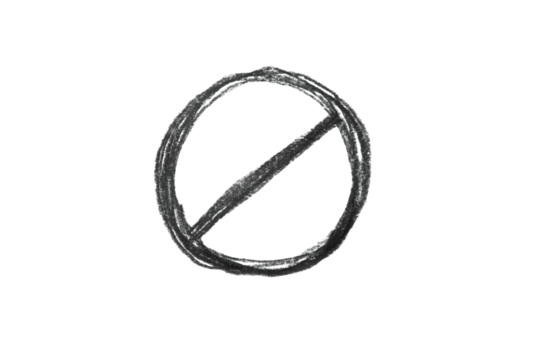 A black pencil sketch of a prohibited sign isolated on white background