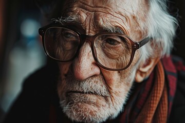 Closeup of a Senior Man's Face with Glasses.