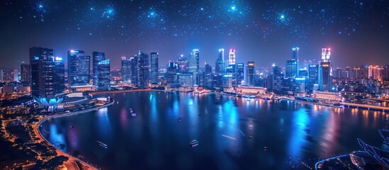 Fototapeta premium Nighttime View of a Cityscape with a Starry Sky