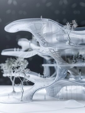 Transparent Architecture Model: Organic Structural Tubes and Exploded Axonometric